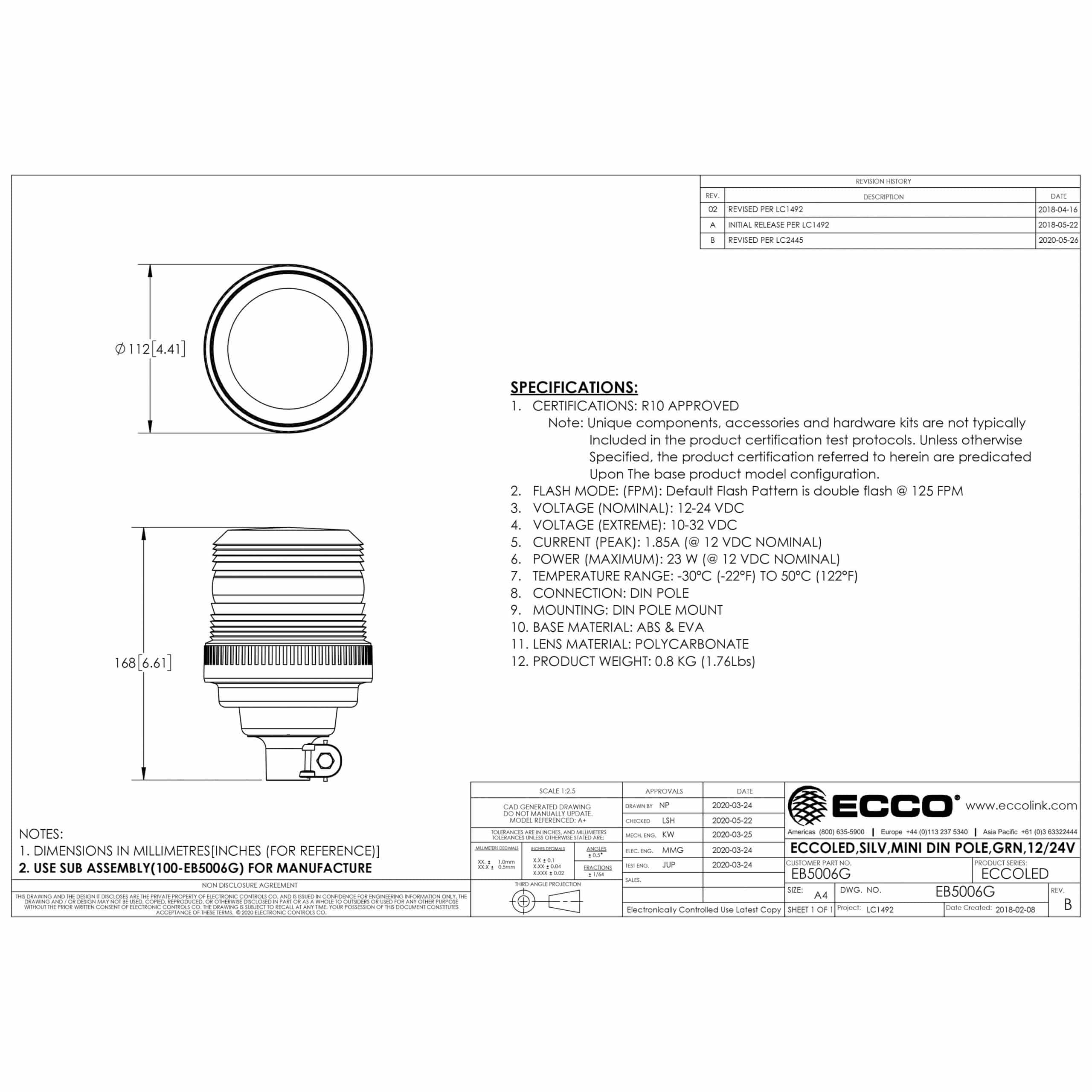 LED R65 Zwaailamp groen | 12-24v | Mini DIN-flexi ECCOLED | EB5006G-EB5006G-3
