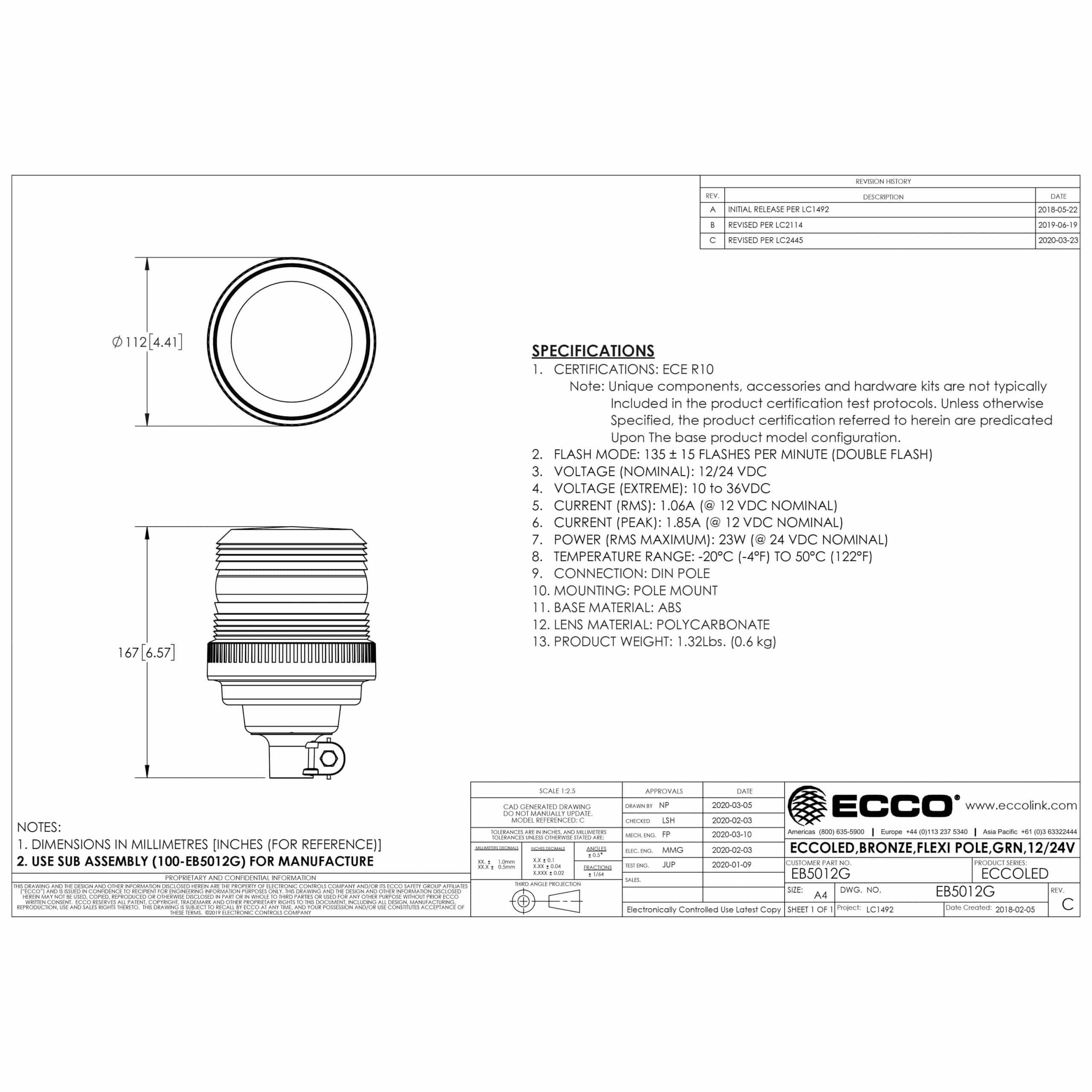 LED Zwaailamp groen 12/24v Mini DIN-flexi ECCOLED-EB5012G-3
