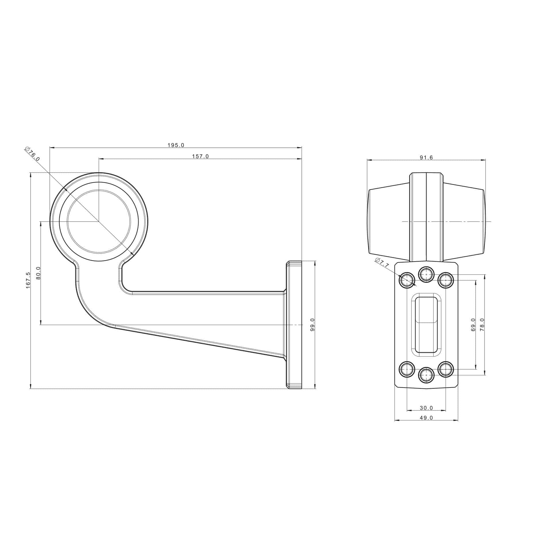 LED breedtelamp links rood-wit 12-24v 30cm kabel-MB-2011RW-4