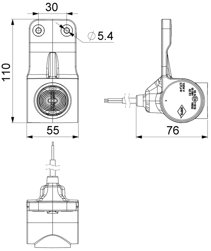 LED breedtelamp rechts neon rood-wit-amber 12-24v 60cm kabel-MB-4752RWA-6