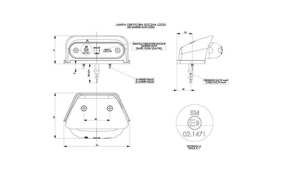 LED dark markeringslicht wit incl. beugel 12-24v 50cm kabel-MV-4050DW-4