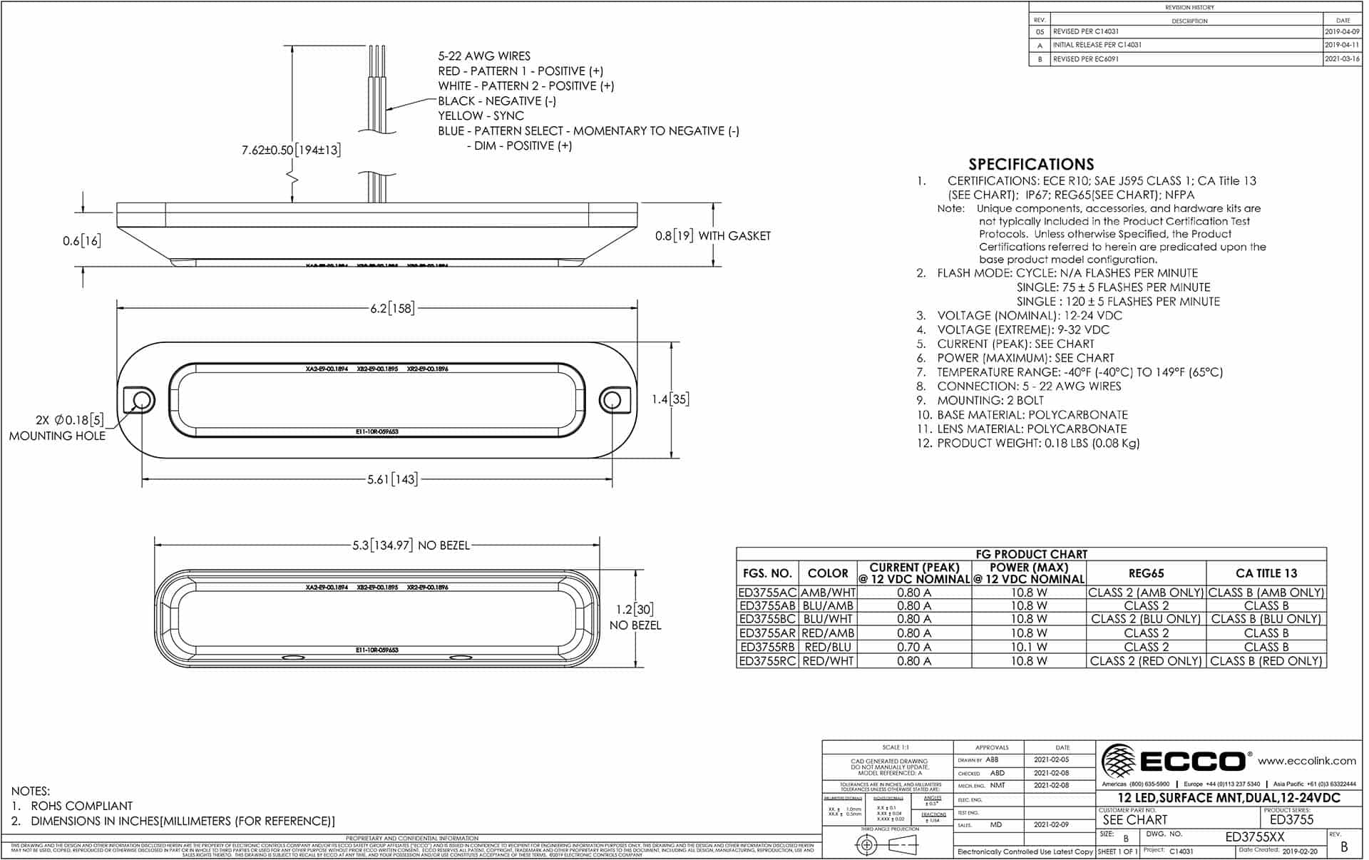 LED flitser | R65 | amber | wit (split) 8-LED | 12-24v | ED3755AC-ED3755AC-3