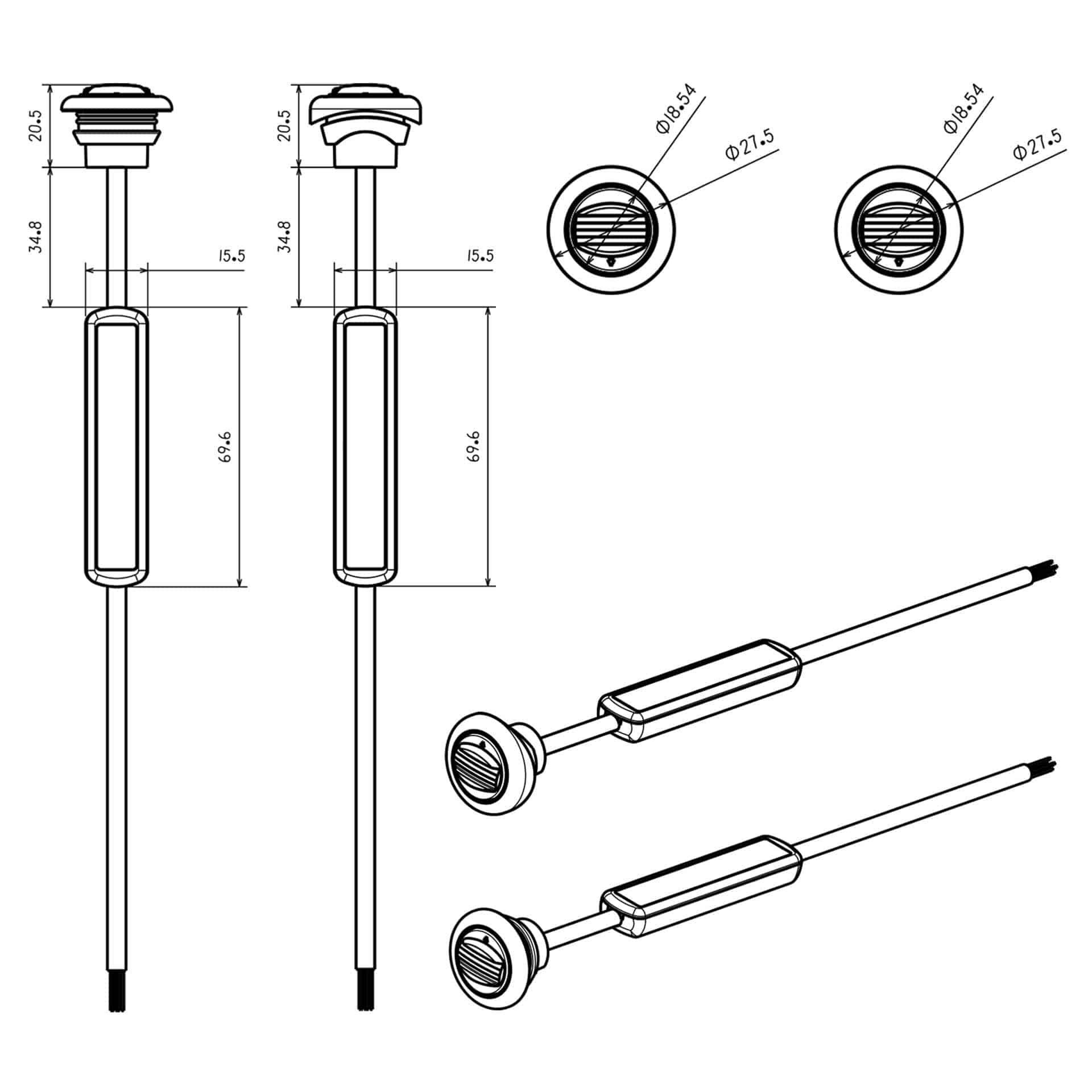 LED markeerlicht wit 12-24v 500cm kabel-MV-4500W-5M-9