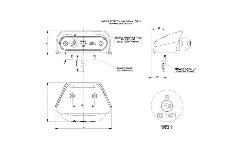LED markeringslicht Rood met beugel | 12-24v | 50cm. kabel | MV-4050R-MV-4050R-3