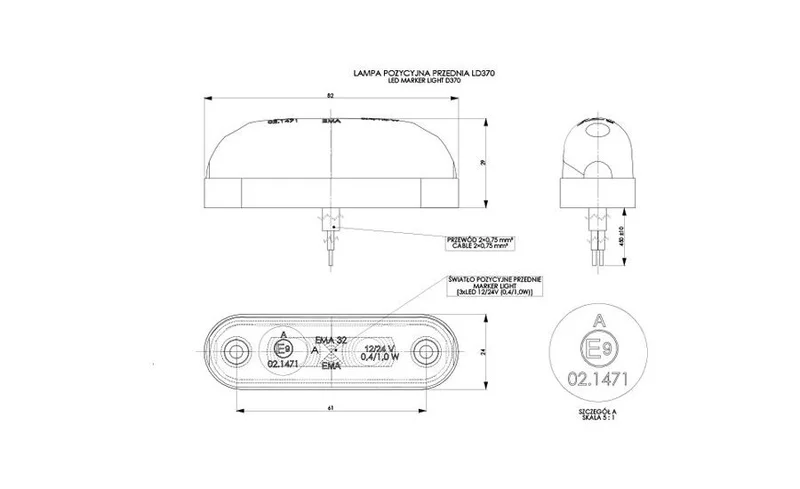 LED markeringslicht amber | 12-24v | 50cm. kabel | MV-4000W-MV-4000W-3