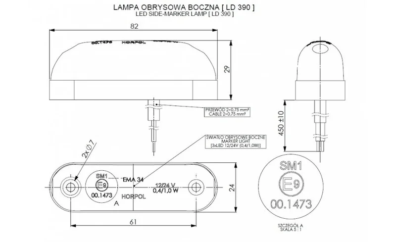 LED markeringslicht amber met beugel | 12-24v | 50cm. kabel | MV-4000A-MV-4000A-3