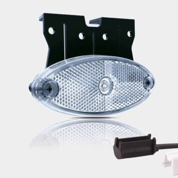 LED markeringslicht ovaal wit met steun | 12-24v | 1