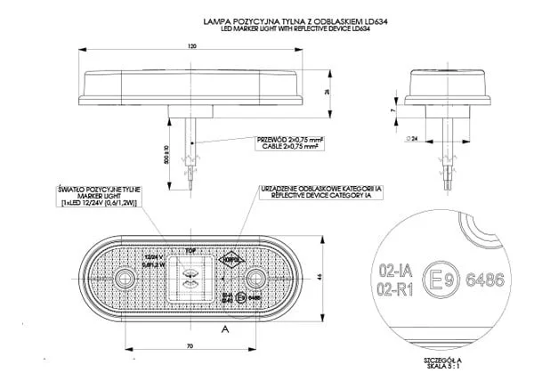 LED markeringslicht rood 12-24v 50cm kabel | MV-6400R-MV-6400R-3