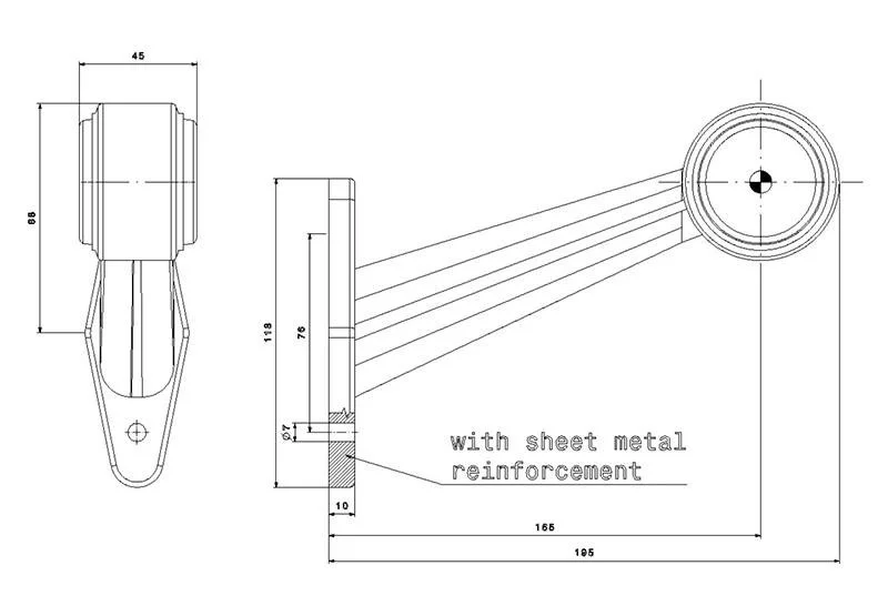 Rechts | LED breedtelamp | schuine steel | 12-36v | 20cm. kabel | M10BV-502RW-M10BV-502RW-5
