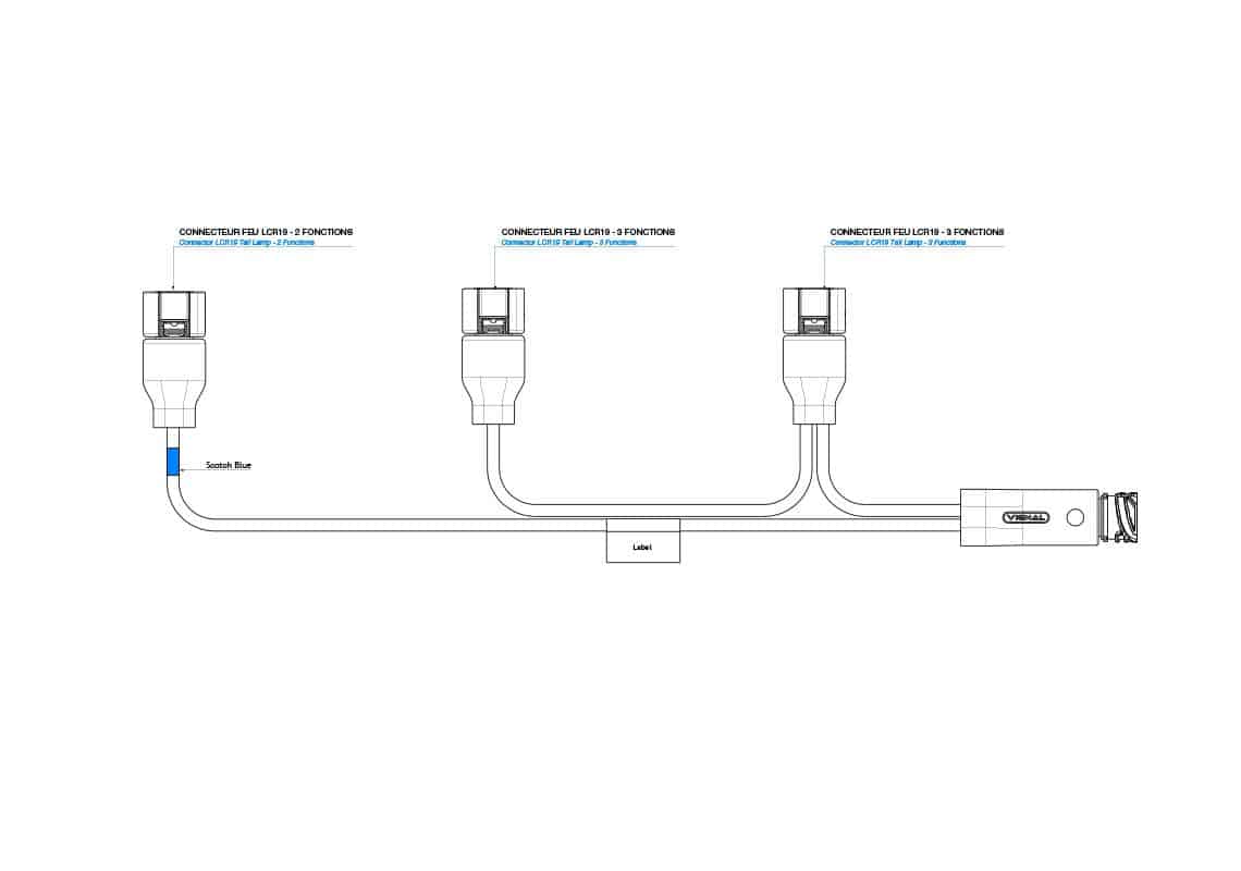 Split kabel 7-PIN's AMP naar 3x 4PIN MCP tbv LCR19 lampen | D14980-D14980-2