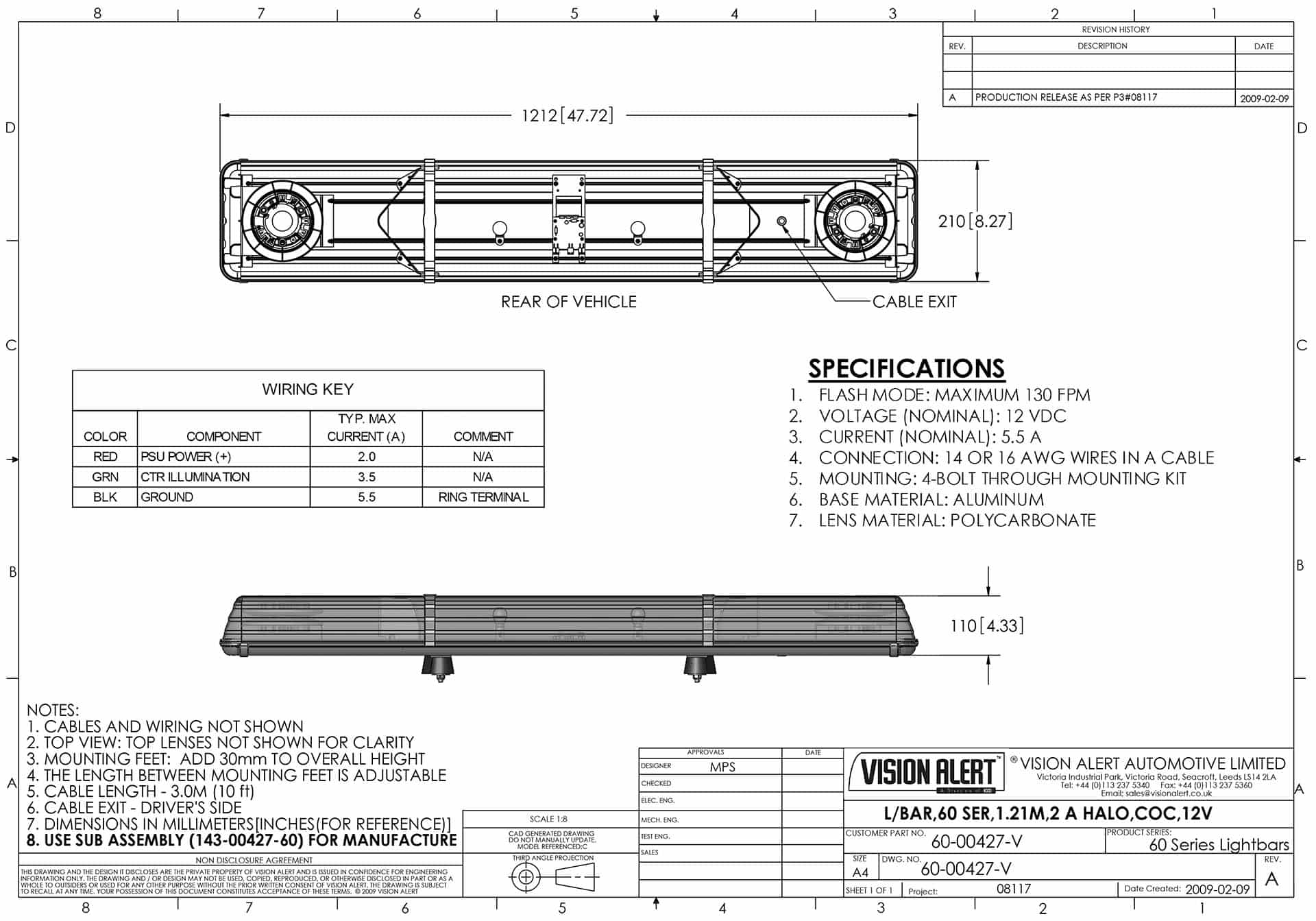 60 serie | R65 LED flitsbalk amber | 12v | 2 LED | 1212mm. | 60-00427-V-60-00427-V-3