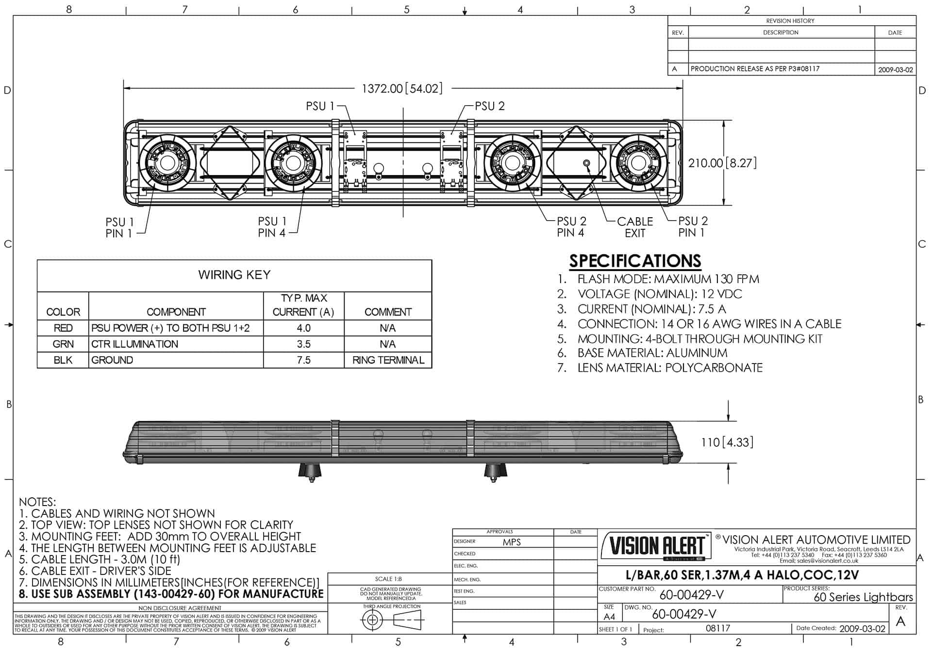 60 serie | R65 LED flitsbalk amber | 12v | 4 LED | 1372mm. | 60-00429-V-60-00429-V-3