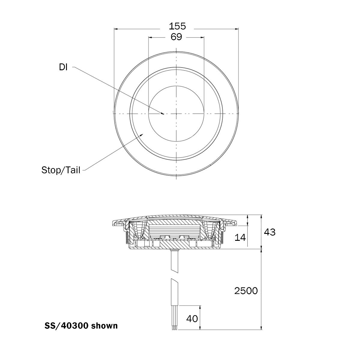 LED ADR inbouw mist-achteruitrijlicht 12-24v 250cm kabel-SS/40330-3