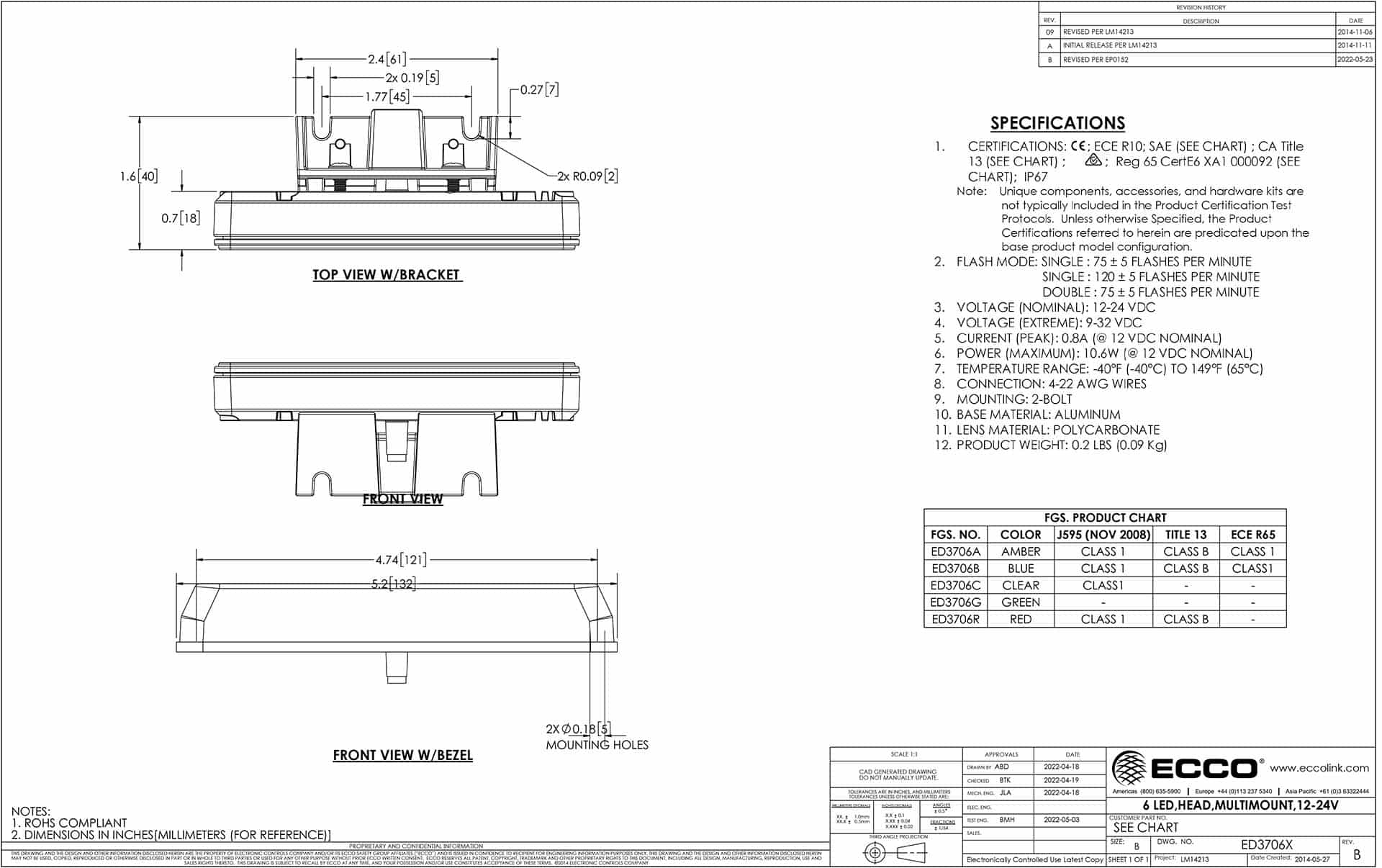 LED R65 Flitser 6-LED | amber | 12-24v | ED3706A-ED3706A-3
