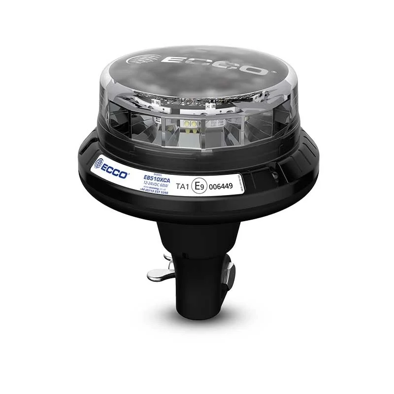 LED R65 Zwaailamp 12-24v Amber-transparant-CISPR-IP69K-Opsteek| EB5103CA-EB5103CA