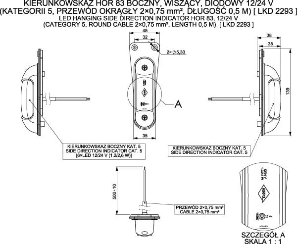 LED Zij-markeringslicht met knipperlicht CAT5 12-24v 50cm kabel | MZK-3760A-MZK-3760A-3