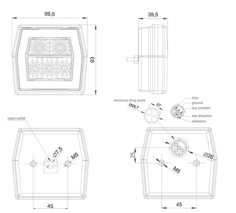 LED achteruitrijlamp met achterlicht | 12-36v | 100cm. kabel | V10C2-770-V10C2-770-3