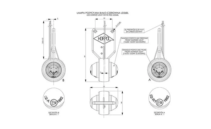 LED breedtelamp links rood-wit 12-24v 50cm kabel | MB-4231RW-MB-4231RW-3