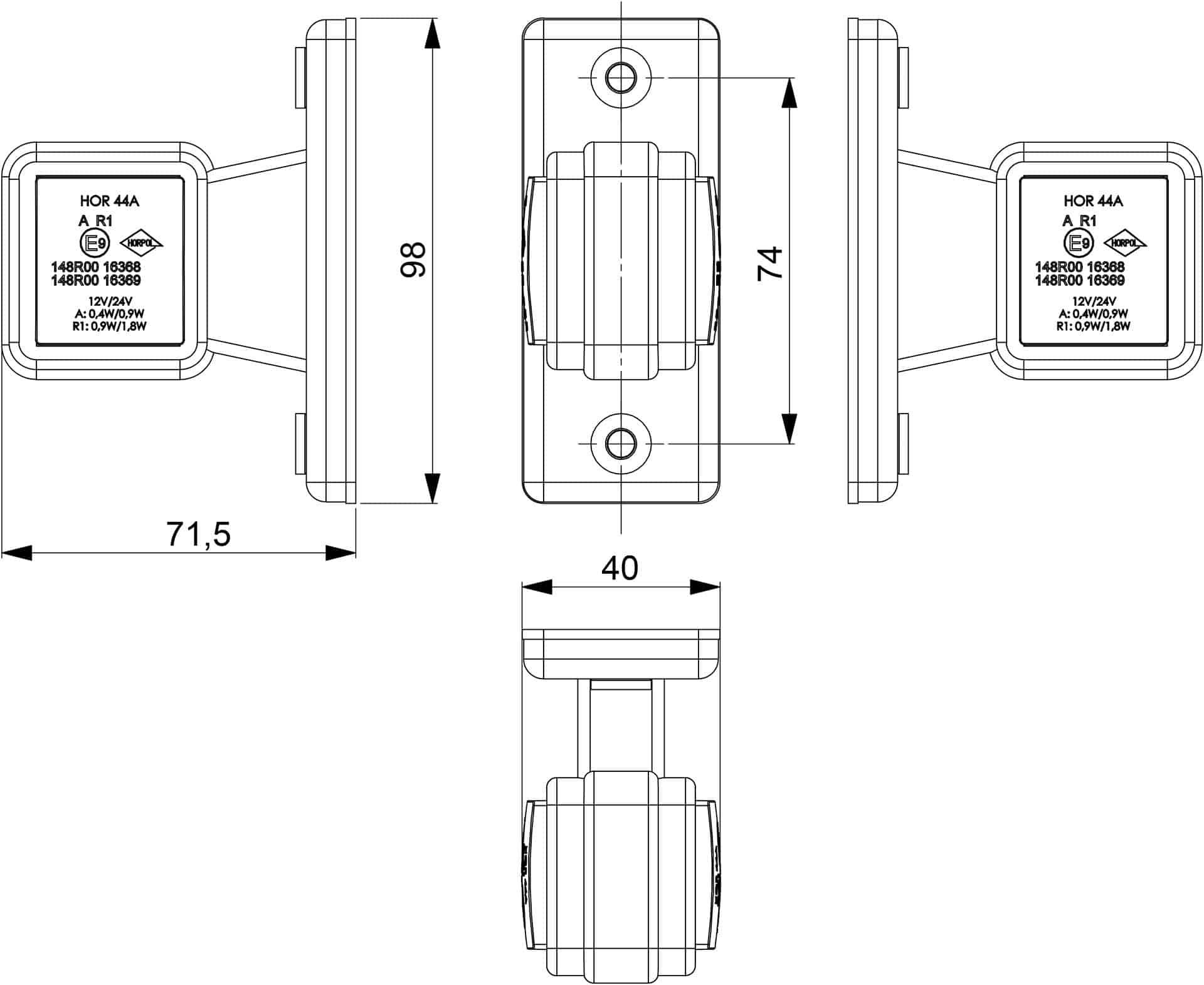 LED breedtelamp rood-wit 12-24v 50cm kabel-MB-4900RW-8