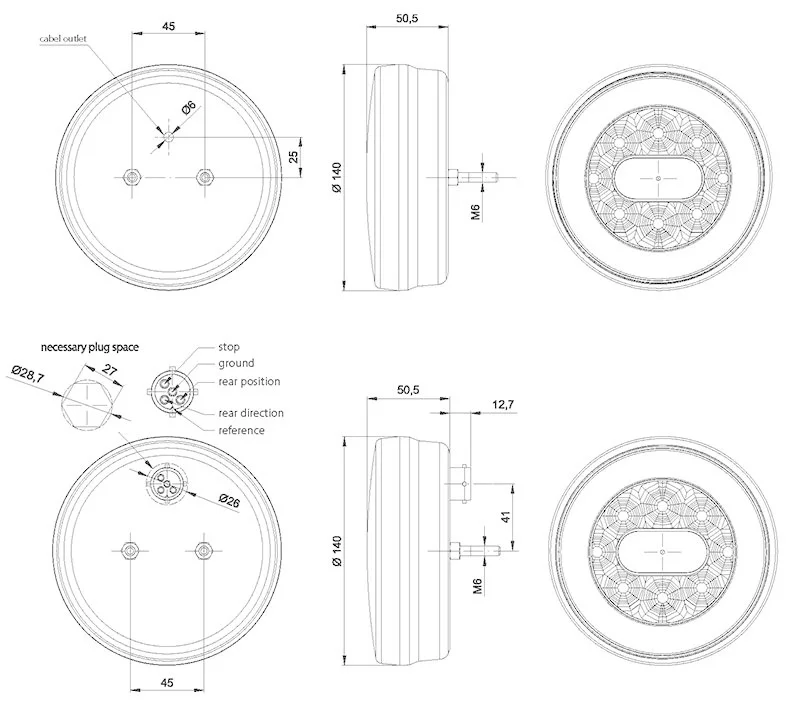 LED compact achterlicht zonder kentekenverlichting | 12-36v | 100cm. kabel | V10C3-830-V10C3-830-5