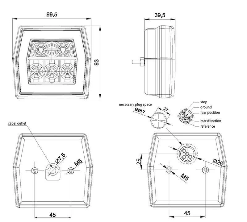 LED compact achterlicht zonder kentekenverlichting | 12-36v | 5-PIN | V10C3-710B5-V10C3-710B5-4
