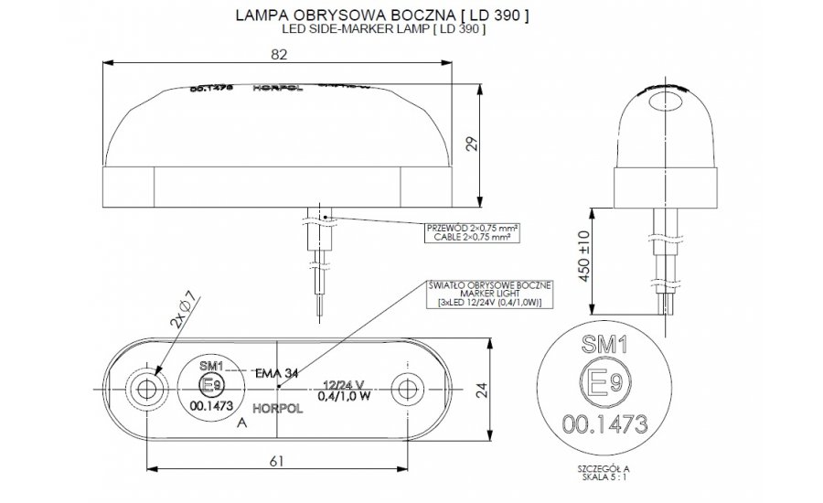 LED dark markeringslicht wit 12-24v 50cm kabel-MV-4000DW-4