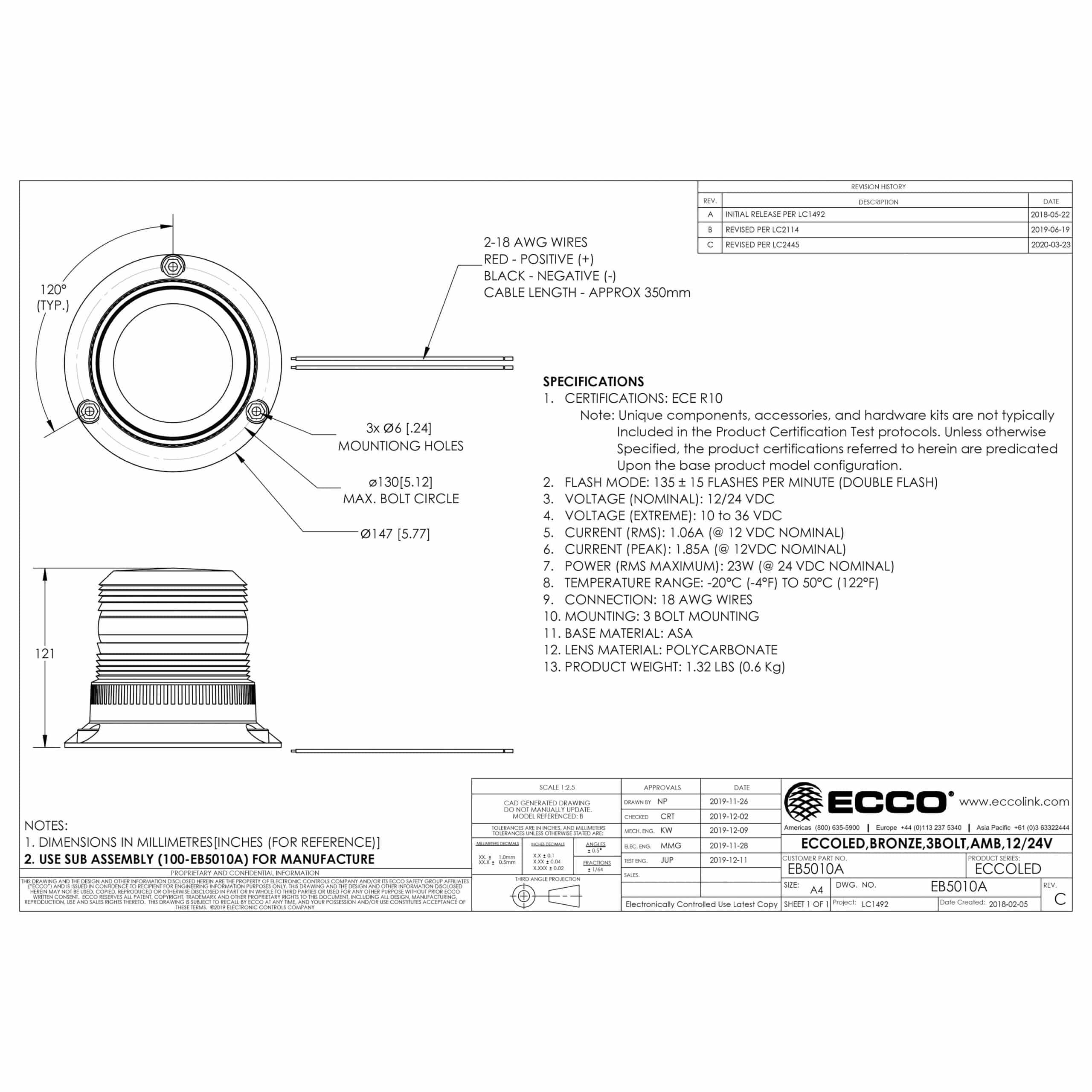LED flits zwaailamp amber | 12-24v | R10-EB5010A-3