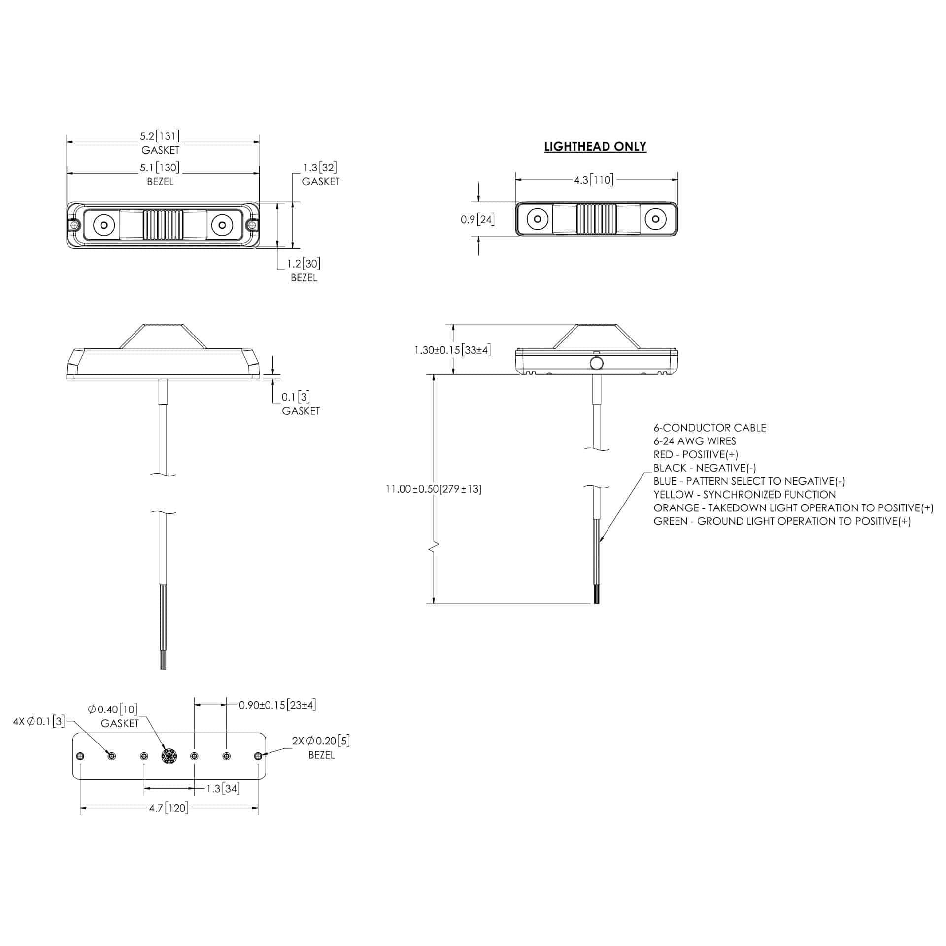 LED flitser 6-LED | R65 | amber + wit split colour | 12-24v | ED3777AW-ED3777AW-3