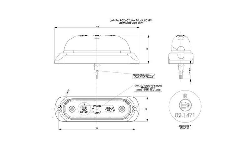 LED markeringslicht Rood met beugel | 12-24v | 50cm. kabel | MV-4090R-MV-4090R-3