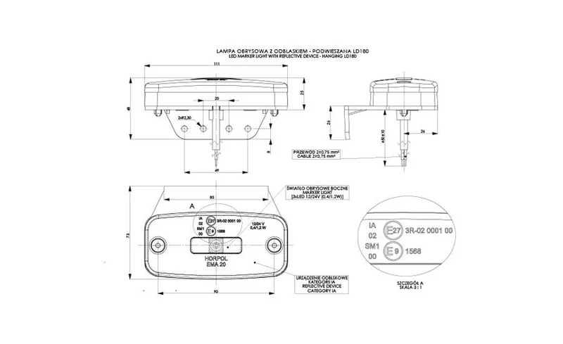 LED markeringslicht amber | 12-24v | 45cm. kabel | MV-1700A-MV-1700A-3