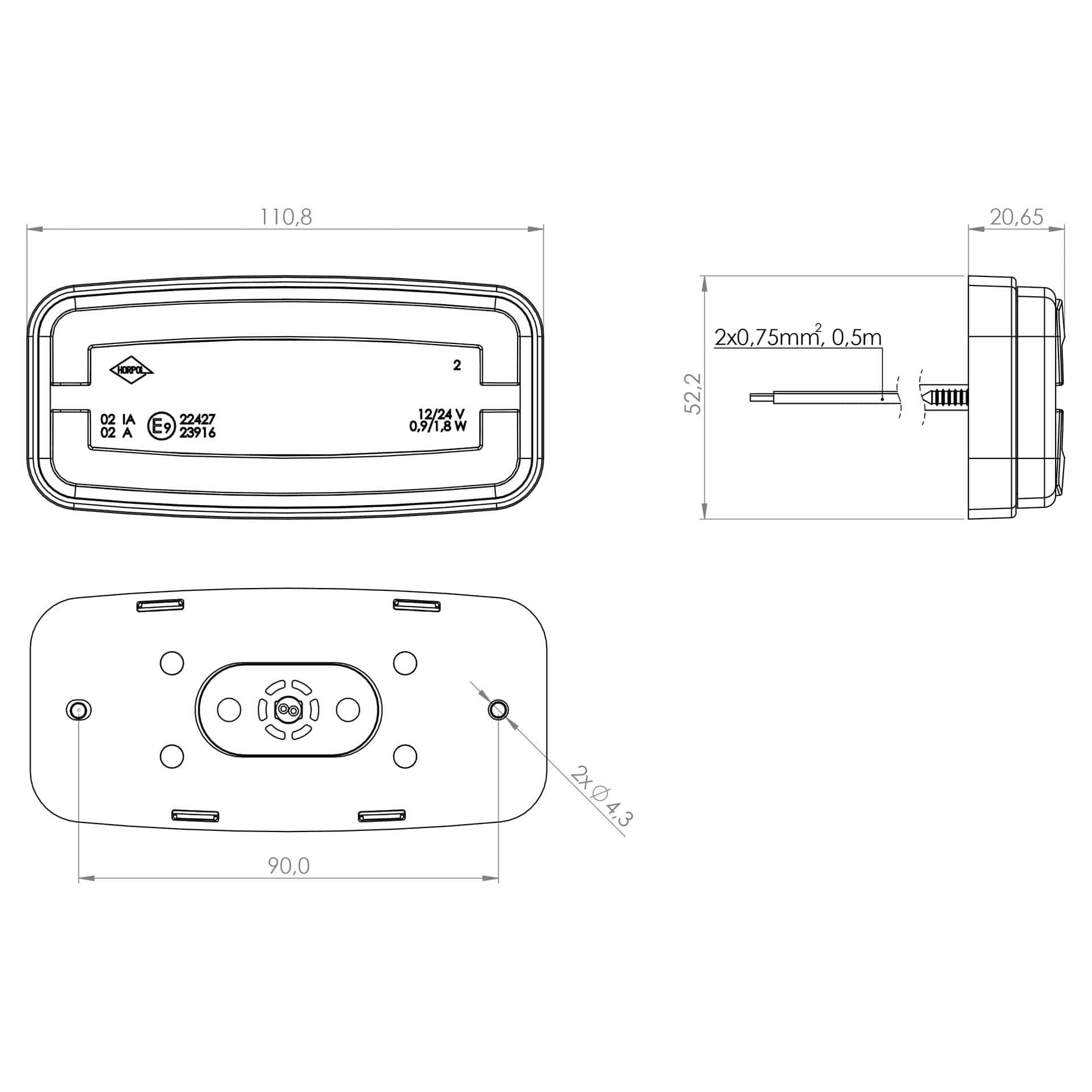 LED markeringslicht amber | 12-24v | 50cm. kabel | MV-4900W-MV-4900W-7
