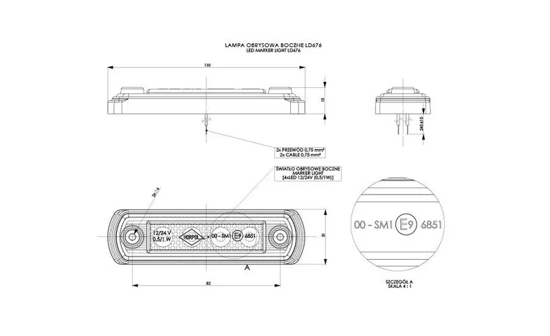 LED markeringslicht amber | 12-24v | 50cm. kabel | MV-5200A-MV-5200A-3