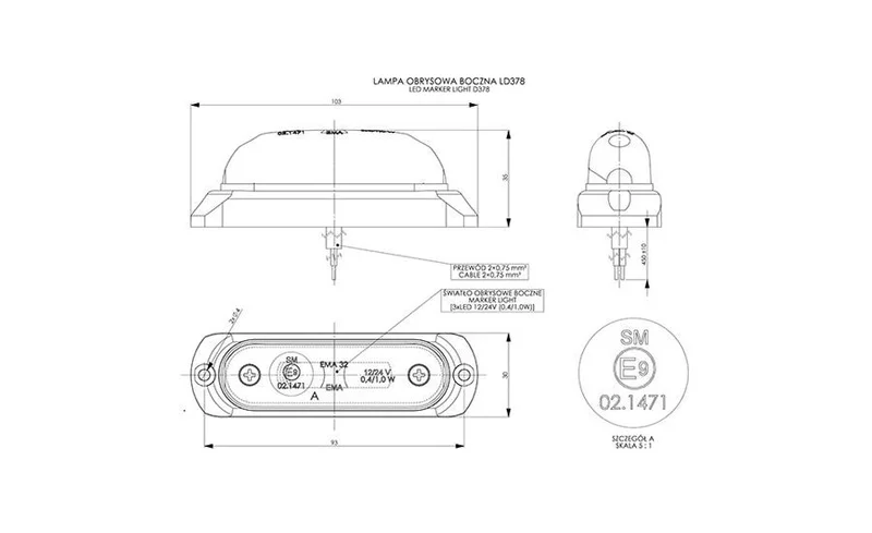 LED markeringslicht amber met beugel | 12-24v | 50cm. kabel | MV-4090A-MV-4090A-3