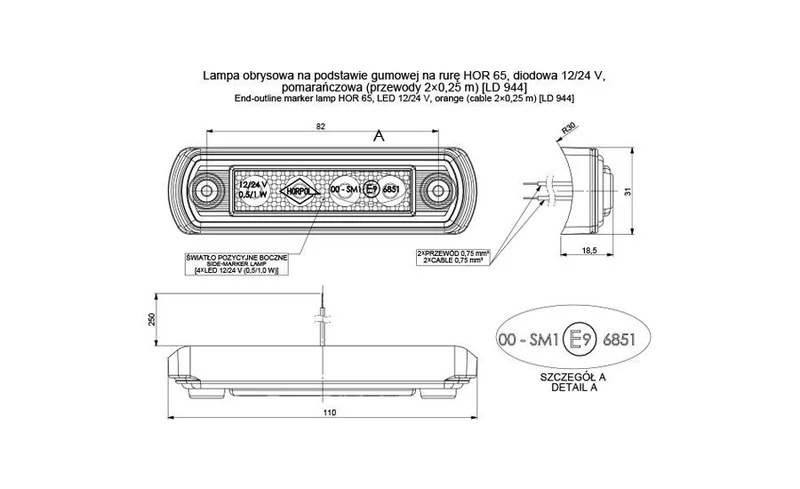 LED markeringslicht amber met beugel | 12-24v | 50cm. kabel | MV-5250A-MV-5250A-3