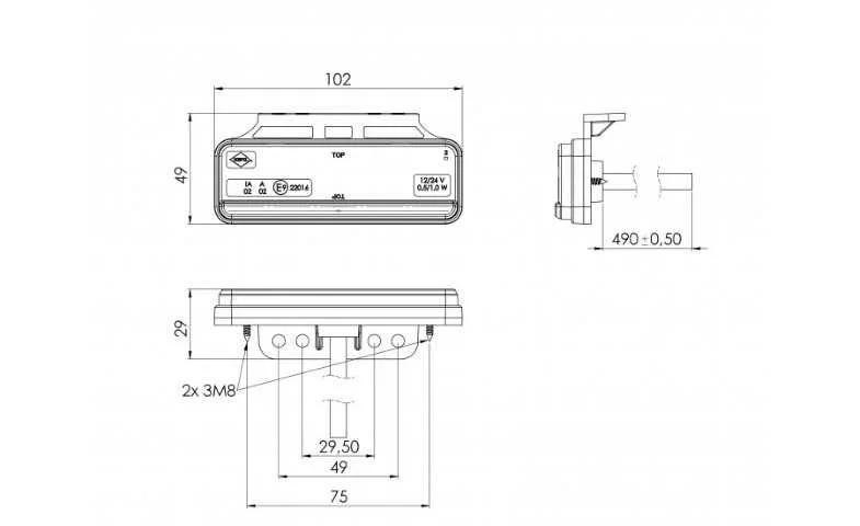 LED markeringslicht neon amber met beugel | 12-24v | 50cm. kabel | MV-3250A-MV-3250A-3