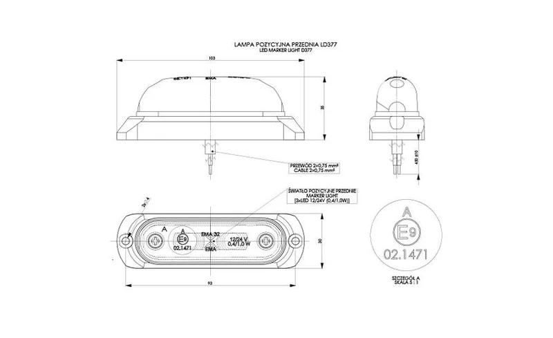 LED markeringslicht wit met beugel | 12-24v | 50cm. kabel | MV-4090W-MV-4090W-3