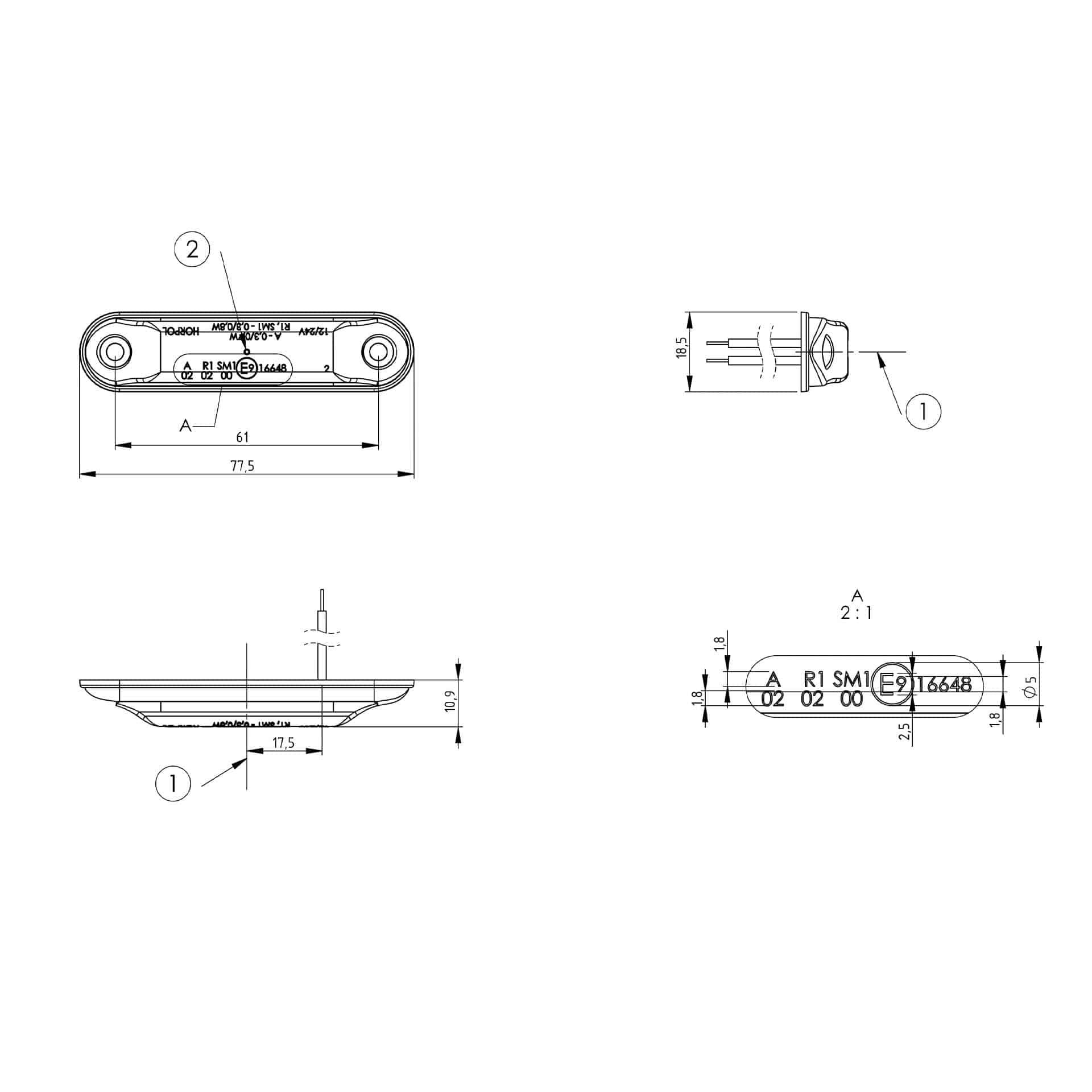 LED markeringslicht wit met beugel | 12-24v | 50cm. kabel | MV-4400W-MV-4400W-4