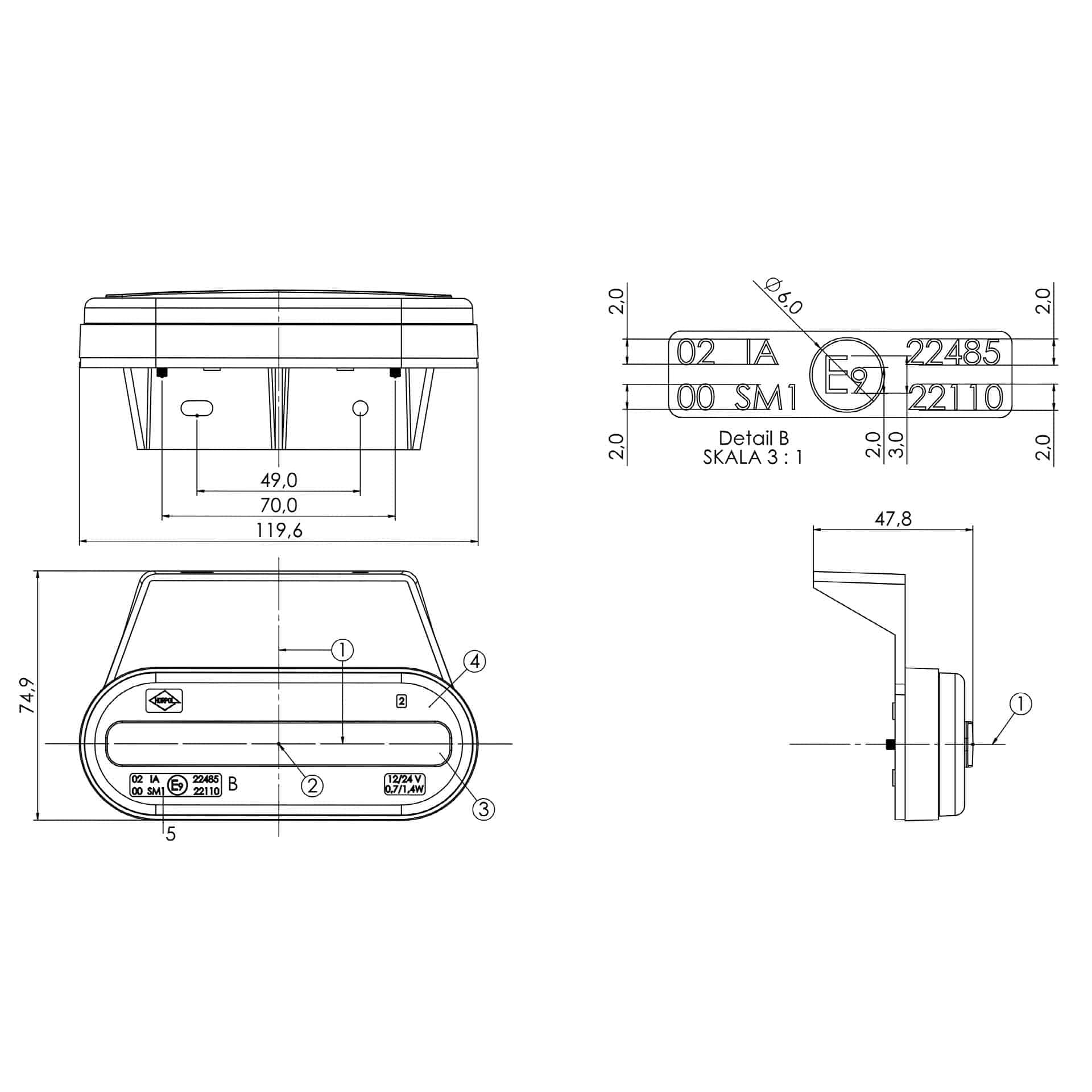 LED markeringslicht wit met beugel | 12-24v | 50cm. kabel | MV-5050W-MV-5050W-8