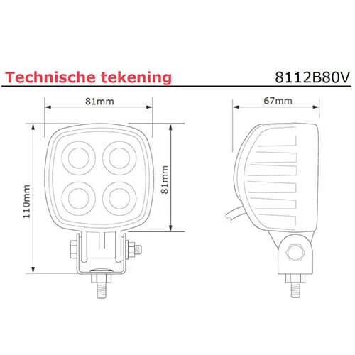 LED werklamp | 12 watt | 1000 lumen | 12-24v | Floodbeam zwart | 8112BM-8112BM-3