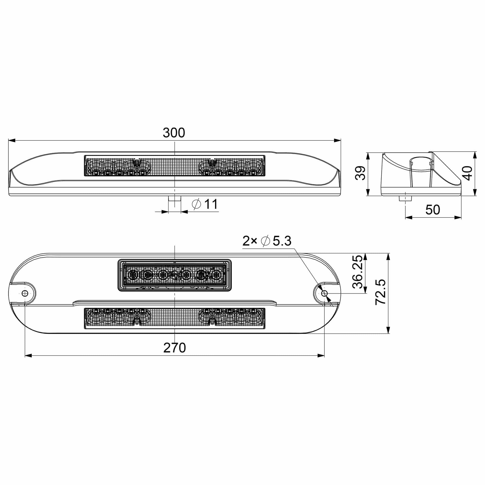 LED zij-werklamp + amber R65 flitser