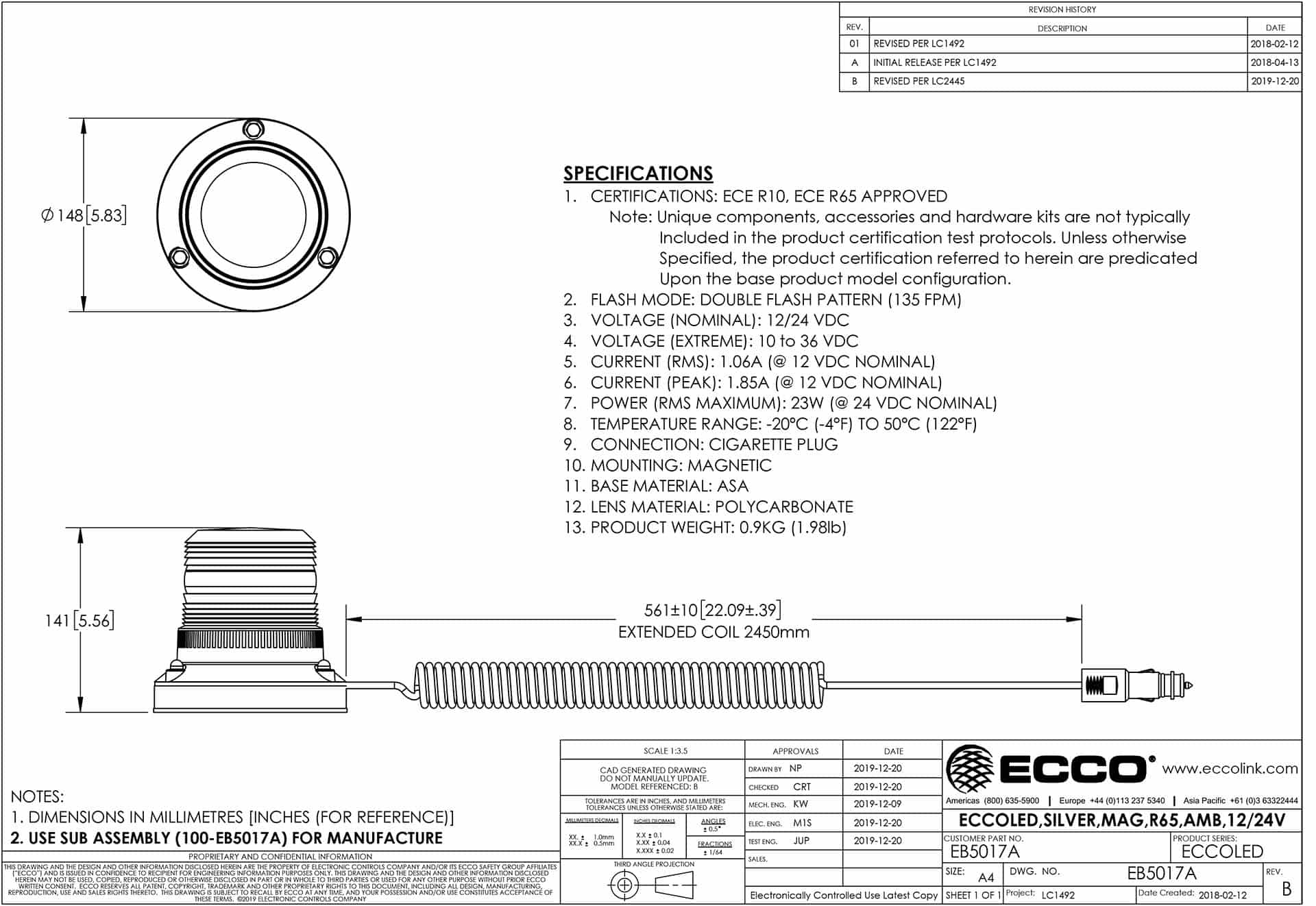 LED zwaailamp amber | 12-24v | Magneet ECCOLED | R65 | EB5017A-EB5017A-3
