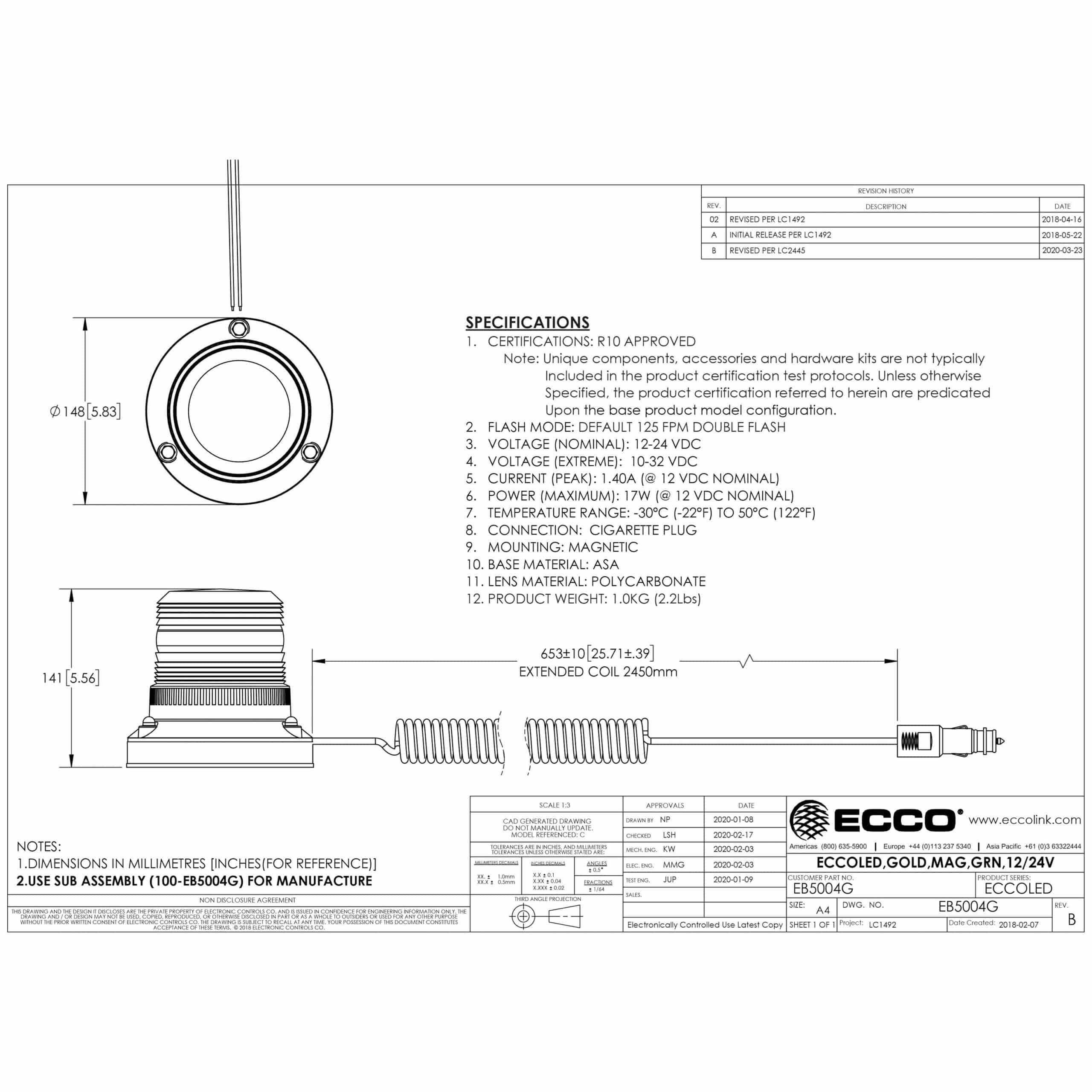 LED zwaailamp groen | 12-24v | R65 | Magneet ECCOLED | EB5004G-EB5004G-3