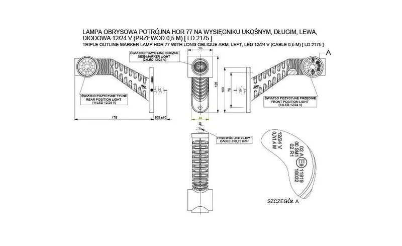 Links | LED breedtelamp | rood-wit-amber | 12-24v | 50cm. kabel | MB-4891RWA-MB-4891RWA-3