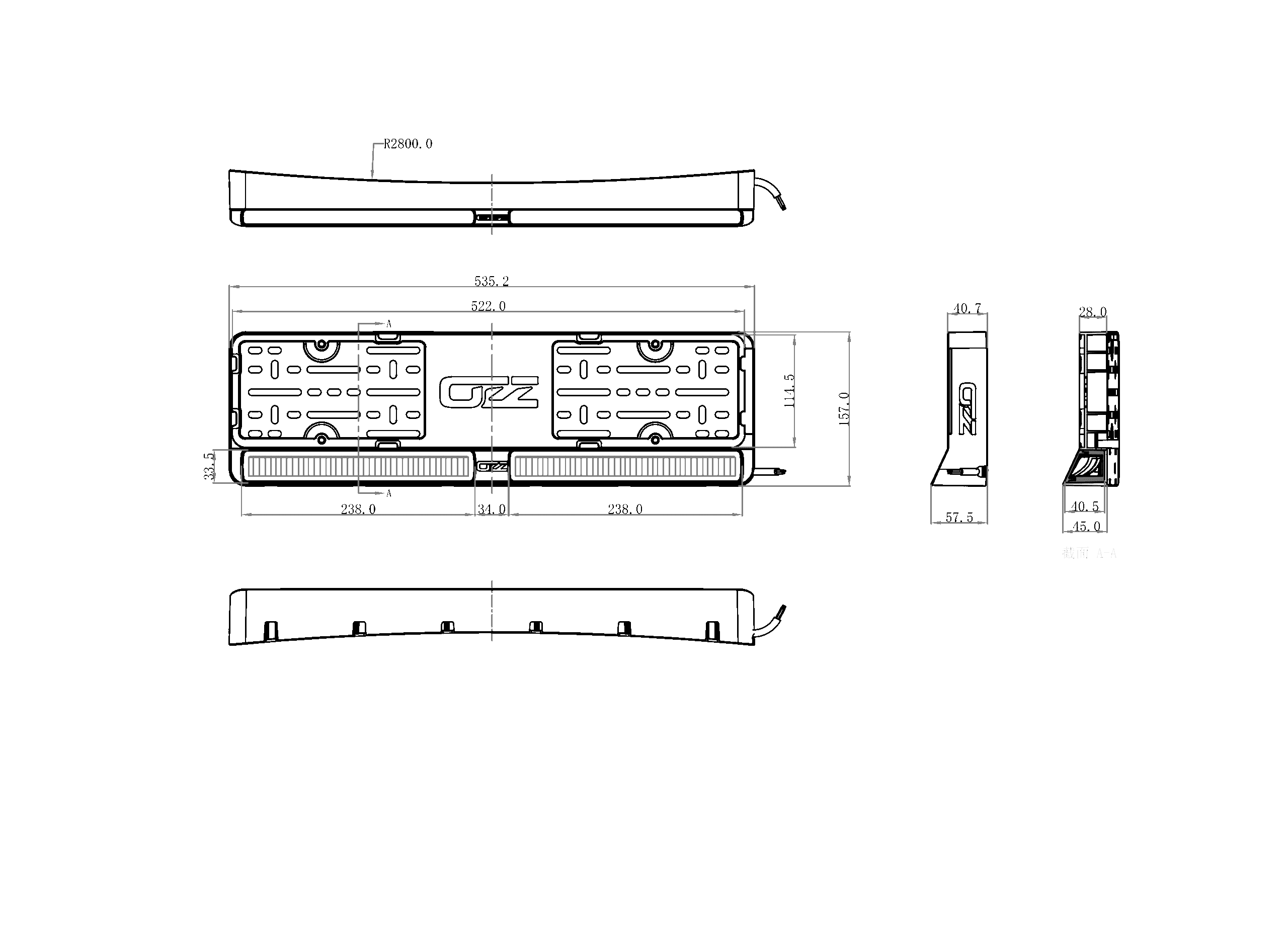 OZZ DLP1 kentekenplaathouder met lichtbalk